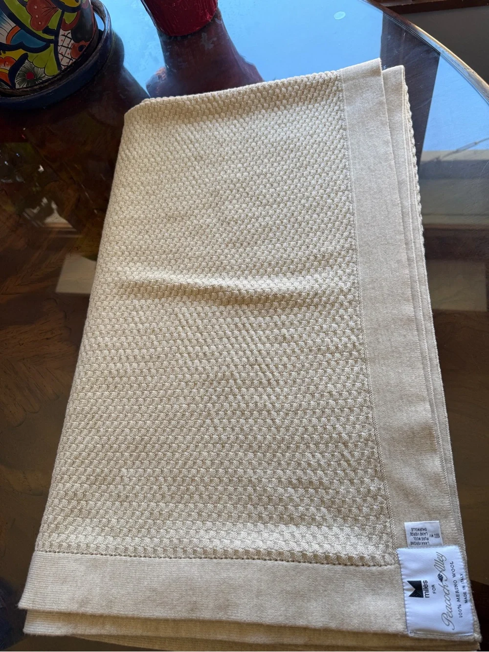 Peacock Alley Merino Wool Throw Blanket Cream Italy 54 x70